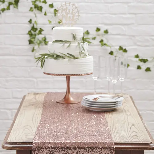 Tafelloper rose goud met pailletten