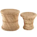 Bijzettafel riet naturel (set van 2)