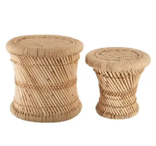 Bijzettafel riet naturel (set van 2)