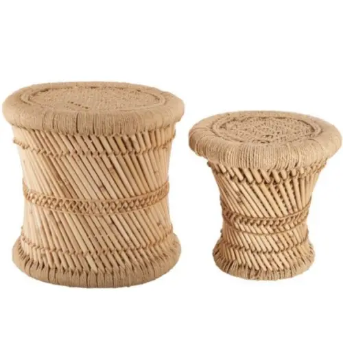 Bijzettafel riet naturel (set van 2)