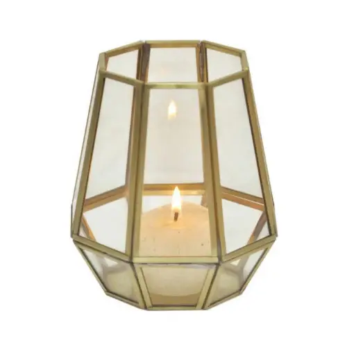 Windlicht Hexagon messing goud - Large