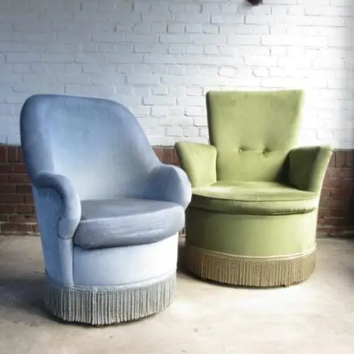 Vintage Fauteuil blue velvet - Afbeelding 2