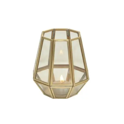 Windlicht Hexagon messing goud - Small