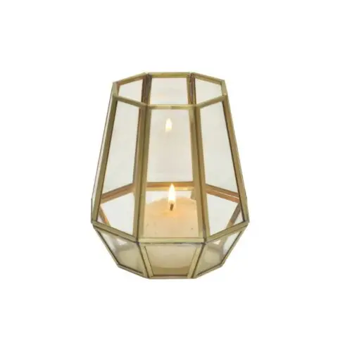 Windlicht Hexagon messing goud - Medium
