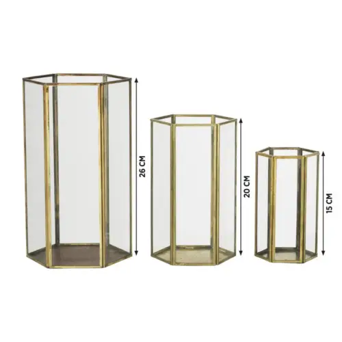 Glazen Lantaarn Hexagon Goud 15cm - Afbeelding 2