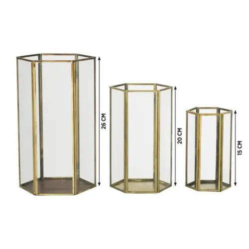 Glazen Lantaarn Hexagon Goud 26cm - Afbeelding 2