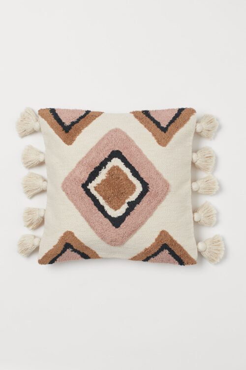 Kussen met kwastjes beige/roze - Afbeelding 2