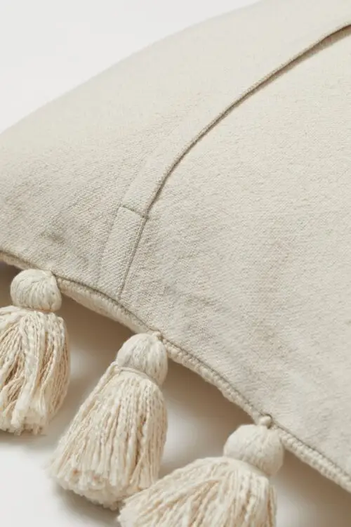 Kussen met kwastjes beige/roze - Afbeelding 4