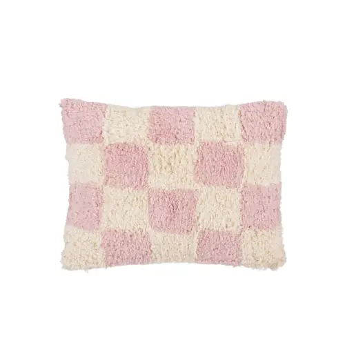 Kussen ruit roze wit