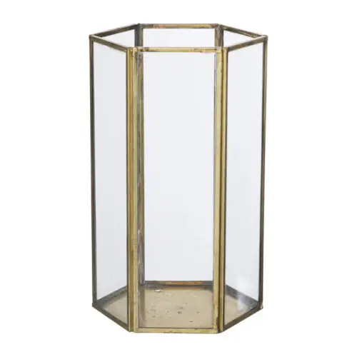 Glazen Lantaarn Hexagon Goud 15cm