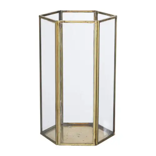 Glazen Lantaarn Hexagon Goud 26cm