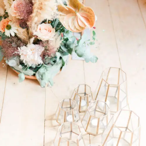 Windlicht Hexagon messing goud - Set van 3