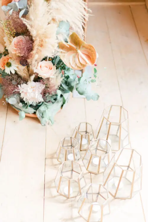 Windlicht Hexagon messing goud - Set van 3