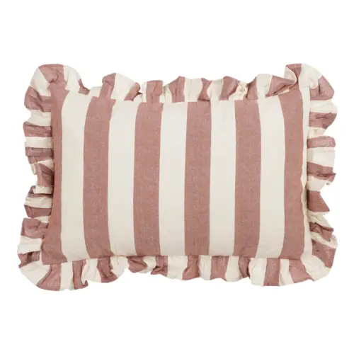 Kussen ruffles gestreept terra wit