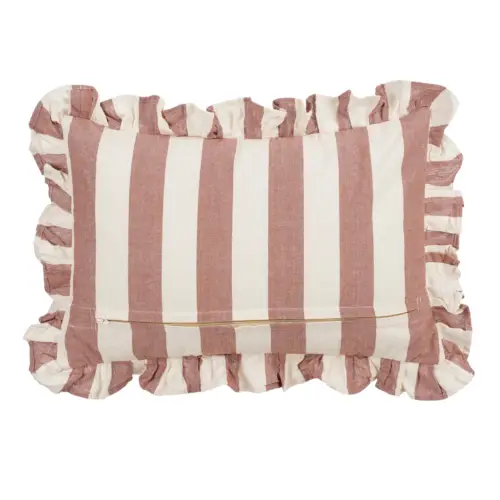 Kussen ruffles gestreept terra wit - Afbeelding 2