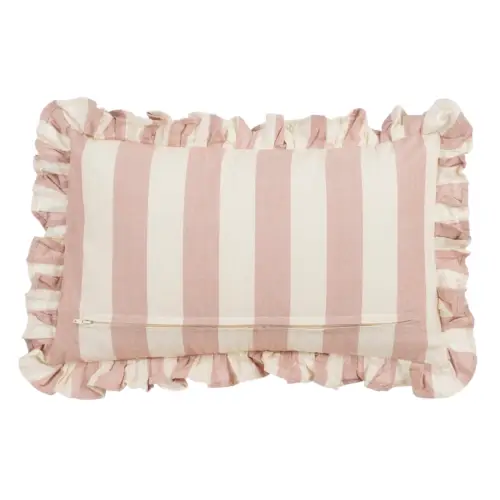 Kussen ruffles gestreept lichtroze wit - Afbeelding 2