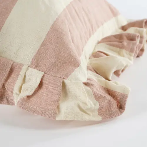 Kussen ruffles gestreept lichtroze wit - Afbeelding 3