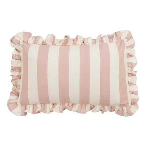 Kussen ruffles gestreept lichtroze wit