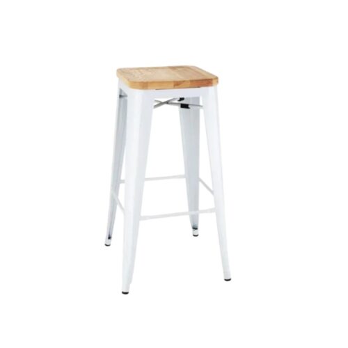Barkruk staal Wit met houten zitvlak